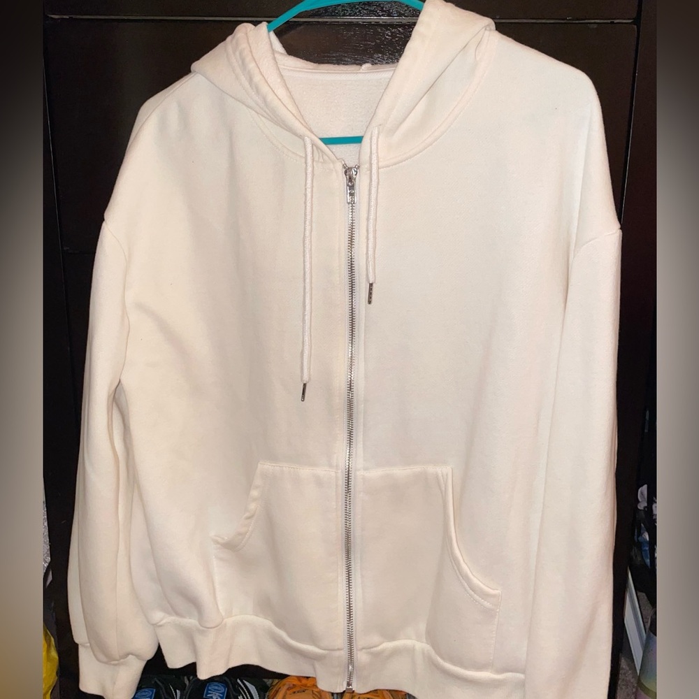 white zip up hoodie